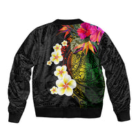 Hawaii Plumeria Sleeve Zip Bomber Jacket Polynesian Tattoo and Hibiscus LT03 - Polynesian Pride
