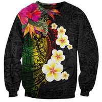 Hawaii Plumeria Sweatshirt Polynesian Tattoo and Hibiscus LT03 Unisex Black - Polynesian Pride