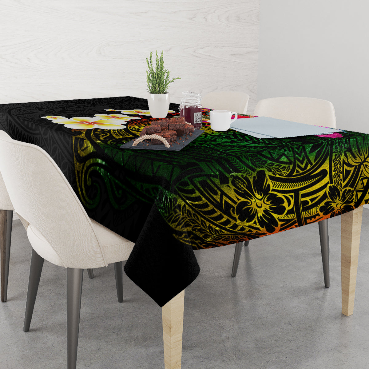 Hawaii Plumeria Tablecloth Polynesian Tattoo and Hibiscus LT03 - Polynesian Pride