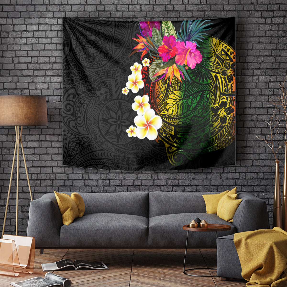 Hawaii Plumeria Tapestry Polynesian Tattoo and Hibiscus LT03 - Polynesian Pride