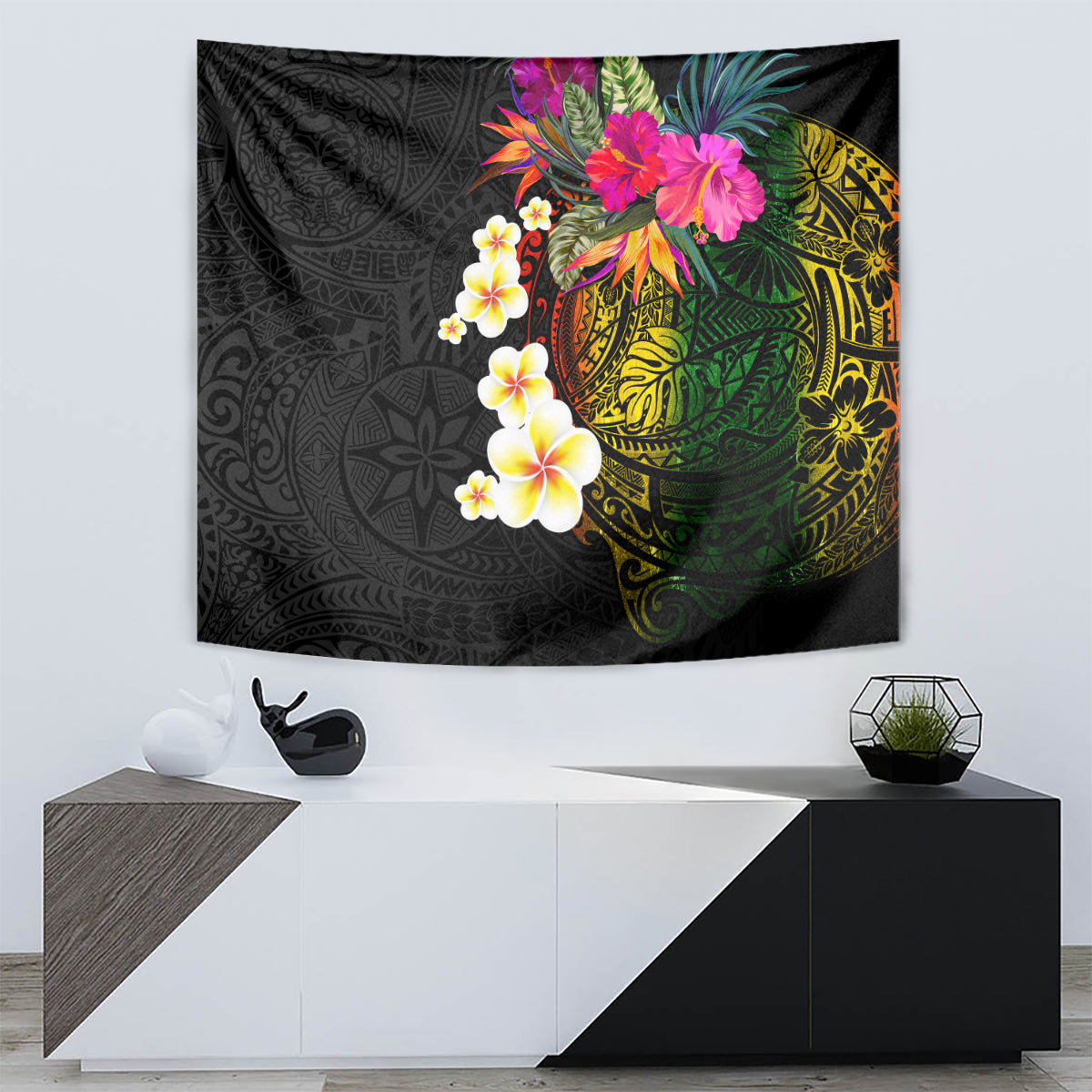 Hawaii Plumeria Tapestry Polynesian Tattoo and Hibiscus LT03 - Polynesian Pride