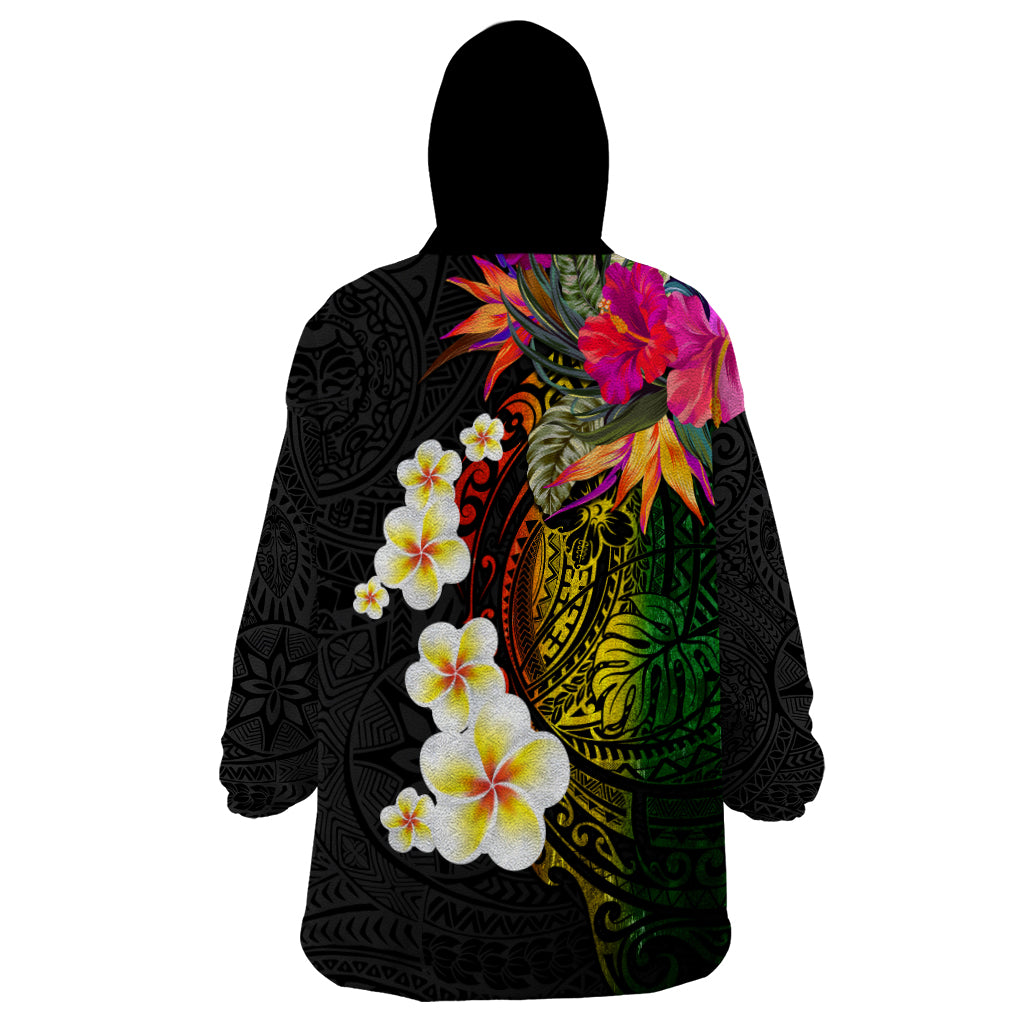 Hawaii Plumeria Wearable Blanket Hoodie Polynesian Tattoo and Hibiscus LT03 - Polynesian Pride