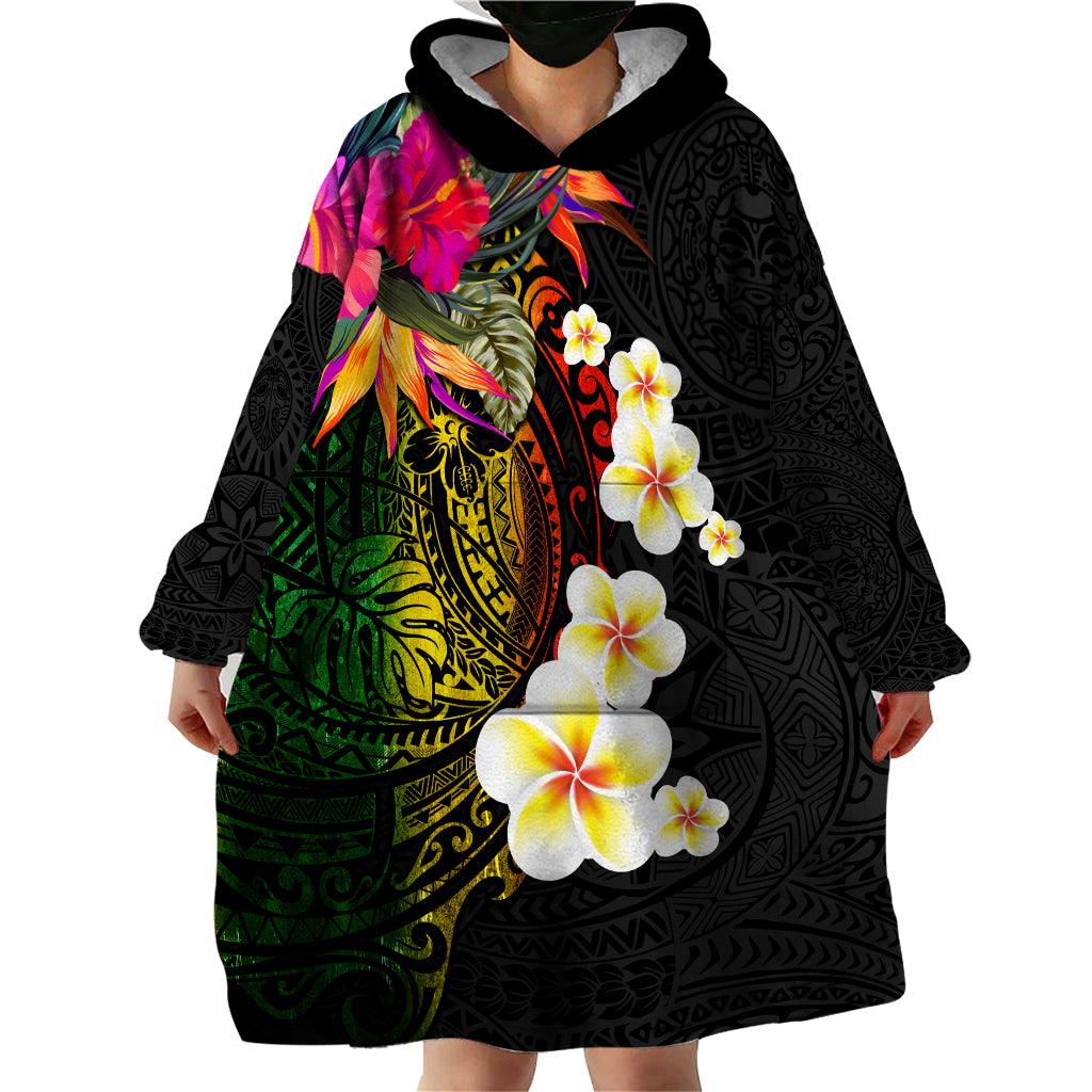 Hawaii Plumeria Wearable Blanket Hoodie Polynesian Tattoo and Hibiscus LT03 - Polynesian Pride