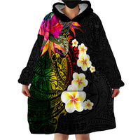 Hawaii Plumeria Wearable Blanket Hoodie Polynesian Tattoo and Hibiscus LT03 - Polynesian Pride