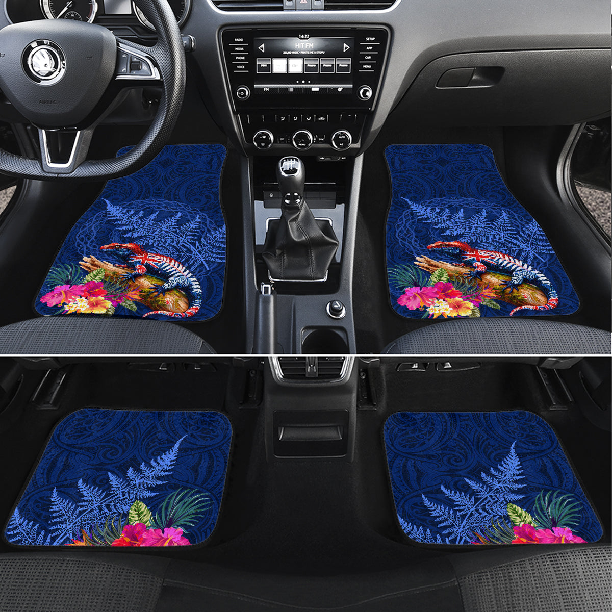 New Zealand Tuatara Car Mats Silver Fern Hibiscus and Tribal Maori Pattern Blue Color LT03 Set 4pcs Blue - Polynesian Pride