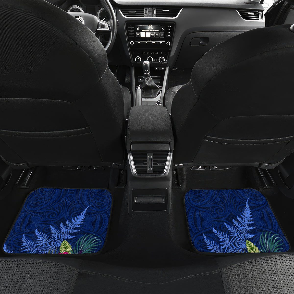 New Zealand Tuatara Car Mats Silver Fern Hibiscus and Tribal Maori Pattern Blue Color LT03 Set 2pcs - Back Blue - Polynesian Pride