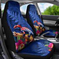 New Zealand Tuatara Car Seat Cover Silver Fern Hibiscus and Tribal Maori Pattern Blue Color