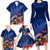 New Zealand Tuatara Family Matching Long Sleeve Bodycon Dress and Hawaiian Shirt Silver Fern Hibiscus and Tribal Maori Pattern Blue Color