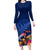 New Zealand Tuatara Family Matching Long Sleeve Bodycon Dress and Hawaiian Shirt Silver Fern Hibiscus and Tribal Maori Pattern Blue Color