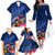 New Zealand Tuatara Family Matching Off The Shoulder Long Sleeve Dress and Hawaiian Shirt Silver Fern Hibiscus and Tribal Maori Pattern Blue Color