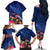 New Zealand Tuatara Family Matching Off The Shoulder Long Sleeve Dress and Hawaiian Shirt Silver Fern Hibiscus and Tribal Maori Pattern Blue Color