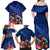 New Zealand Tuatara Family Matching Off Shoulder Maxi Dress and Hawaiian Shirt Silver Fern Hibiscus and Tribal Maori Pattern Blue Color