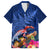 New Zealand Tuatara Family Matching Puletasi and Hawaiian Shirt Silver Fern Hibiscus and Tribal Maori Pattern Blue Color