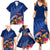 New Zealand Tuatara Family Matching Summer Maxi Dress and Hawaiian Shirt Silver Fern Hibiscus and Tribal Maori Pattern Blue Color