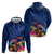 New Zealand Tuatara Hoodie Silver Fern Hibiscus and Tribal Maori Pattern Blue Color