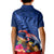 New Zealand Tuatara Kid Polo Shirt Silver Fern Hibiscus and Tribal Maori Pattern Blue Color