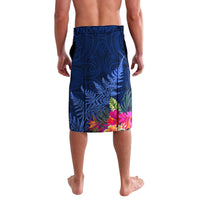 New Zealand Tuatara Lavalava Silver Fern Hibiscus and Tribal Maori Pattern Blue Color LT03 - Polynesian Pride