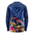 New Zealand Tuatara Long Sleeve Shirt Silver Fern Hibiscus and Tribal Maori Pattern Blue Color