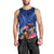 New Zealand Tuatara Men Tank Top Silver Fern Hibiscus and Tribal Maori Pattern Blue Color