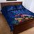 New Zealand Tuatara Quilt Bed Set Silver Fern Hibiscus and Tribal Maori Pattern Blue Color