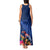 New Zealand Tuatara Tank Maxi Dress Silver Fern Hibiscus and Tribal Maori Pattern Blue Color