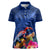 New Zealand Tuatara Women Polo Shirt Silver Fern Hibiscus and Tribal Maori Pattern Blue Color