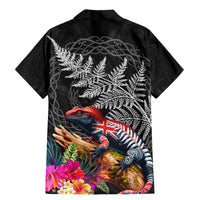 New Zealand Tuatara Family Matching Mermaid Dress and Hawaiian Shirt Silver Fern Hibiscus and Tribal Maori Pattern Black Color