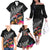 New Zealand Tuatara Family Matching Off The Shoulder Long Sleeve Dress and Hawaiian Shirt Silver Fern Hibiscus and Tribal Maori Pattern Black Color