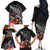 New Zealand Tuatara Family Matching Off The Shoulder Long Sleeve Dress and Hawaiian Shirt Silver Fern Hibiscus and Tribal Maori Pattern Black Color