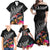 New Zealand Tuatara Family Matching Off Shoulder Maxi Dress and Hawaiian Shirt Silver Fern Hibiscus and Tribal Maori Pattern Black Color