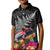 New Zealand Tuatara Kid Polo Shirt Silver Fern Hibiscus and Tribal Maori Pattern Black Color