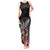 New Zealand Tuatara Tank Maxi Dress Silver Fern Hibiscus and Tribal Maori Pattern Black Color