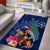 New Zealand Tuatara Christmas Area Rug Silver Fern and Xmas Pohutukawa Tree Blue Color