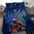 New Zealand Tuatara Christmas Bedding Set Silver Fern and Xmas Pohutukawa Tree Blue Color