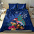 New Zealand Tuatara Christmas Bedding Set Silver Fern and Xmas Pohutukawa Tree Blue Color