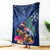 New Zealand Tuatara Christmas Blanket Silver Fern and Xmas Pohutukawa Tree Blue Color