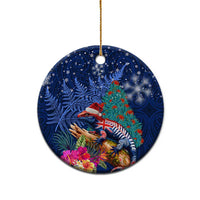 New Zealand Tuatara Christmas Ceramic Ornament Silver Fern and Xmas Pohutukawa Tree Blue Color