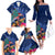 New Zealand Tuatara Christmas Family Matching Off The Shoulder Long Sleeve Dress and Hawaiian Shirt Silver Fern and Xmas Pohutukawa Tree Blue Color