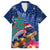 New Zealand Tuatara Christmas Family Matching Off The Shoulder Long Sleeve Dress and Hawaiian Shirt Silver Fern and Xmas Pohutukawa Tree Blue Color