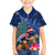 New Zealand Tuatara Christmas Family Matching Off The Shoulder Long Sleeve Dress and Hawaiian Shirt Silver Fern and Xmas Pohutukawa Tree Blue Color