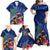 New Zealand Tuatara Christmas Family Matching Off Shoulder Maxi Dress and Hawaiian Shirt Silver Fern and Xmas Pohutukawa Tree Blue Color