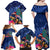 New Zealand Tuatara Christmas Family Matching Off Shoulder Maxi Dress and Hawaiian Shirt Silver Fern and Xmas Pohutukawa Tree Blue Color