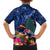 New Zealand Tuatara Christmas Family Matching Off Shoulder Short Dress and Hawaiian Shirt Silver Fern and Xmas Pohutukawa Tree Blue Color