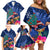 New Zealand Tuatara Christmas Family Matching Off Shoulder Short Dress and Hawaiian Shirt Silver Fern and Xmas Pohutukawa Tree Blue Color