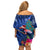 New Zealand Tuatara Christmas Family Matching Off Shoulder Short Dress and Hawaiian Shirt Silver Fern and Xmas Pohutukawa Tree Blue Color