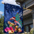 New Zealand Tuatara Christmas Garden Flag Silver Fern and Xmas Pohutukawa Tree Blue Color