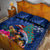 New Zealand Tuatara Christmas Quilt Bed Set Silver Fern and Xmas Pohutukawa Tree Blue Color