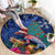 New Zealand Tuatara Christmas Round Carpet Silver Fern and Xmas Pohutukawa Tree Blue Color