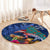 New Zealand Tuatara Christmas Round Carpet Silver Fern and Xmas Pohutukawa Tree Blue Color