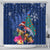 New Zealand Tuatara Christmas Shower Curtain Silver Fern and Xmas Pohutukawa Tree Blue Color